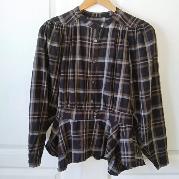 Citizens of Humanity Women's Margeaux Blouse Stockwell Check Black/Brown Size S - Picture 1 of 13
